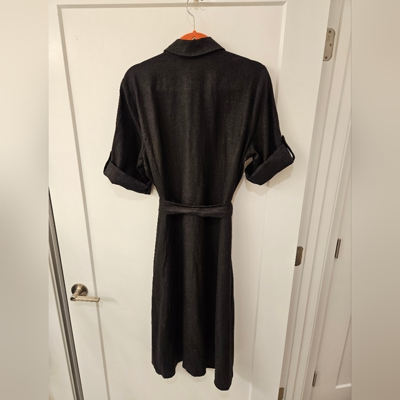 NWOT - Linen - Charter Club - Black Midi Shirt Dress  - Size 16 - Picture 4 of 11